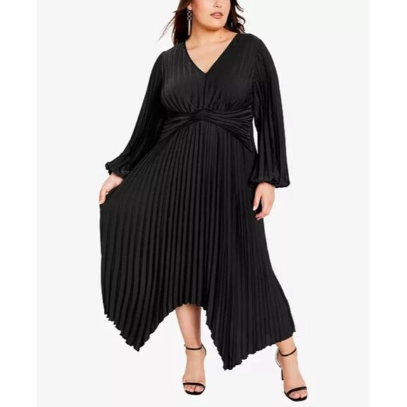 AVENUE Eve Pleat V-neck Maxi Dress Black Plus Size 20 MSRP $130 - Picture 1 of 4